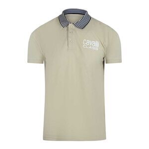Cavalli Class Unisex Adult Contrast Striped Striped Neckline Polo Shirt / Beige